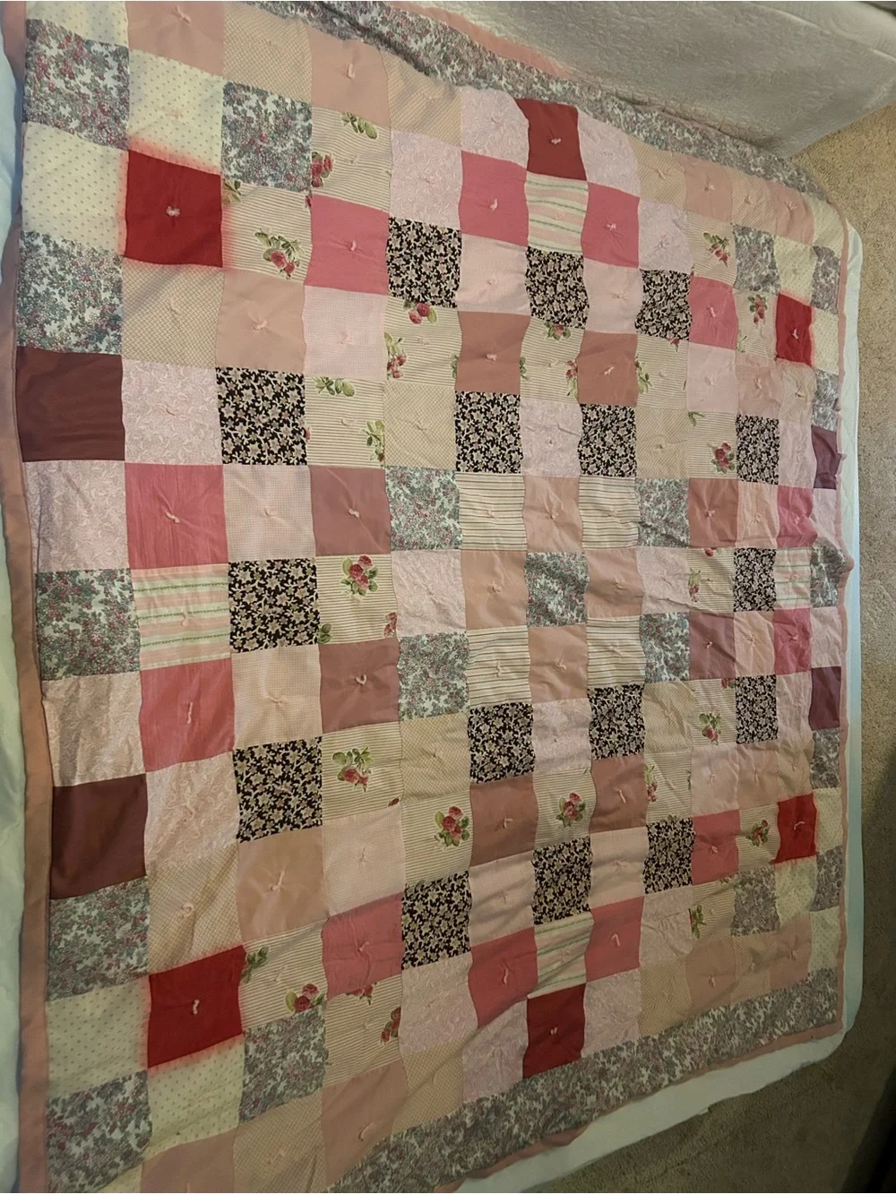 Soft Pink Reversible Patchwork Quilt - Home Bedding